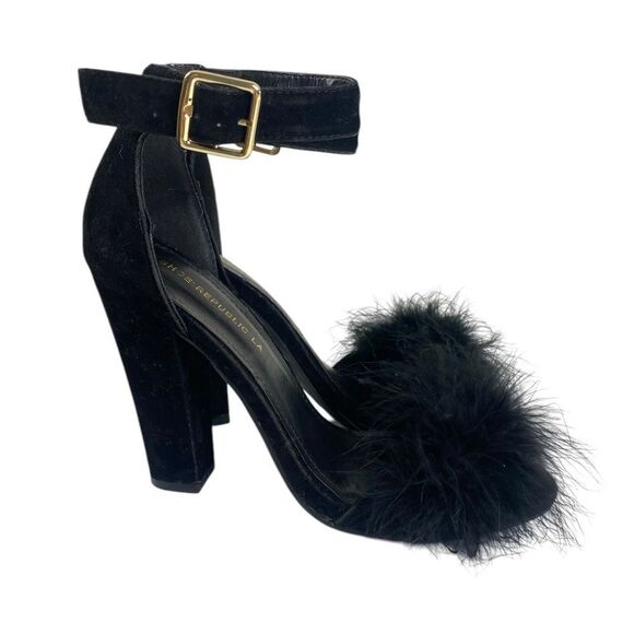 Shoe Republic LA Black Feathered Stiletto Heels sz 7 - Picture 2 of 8